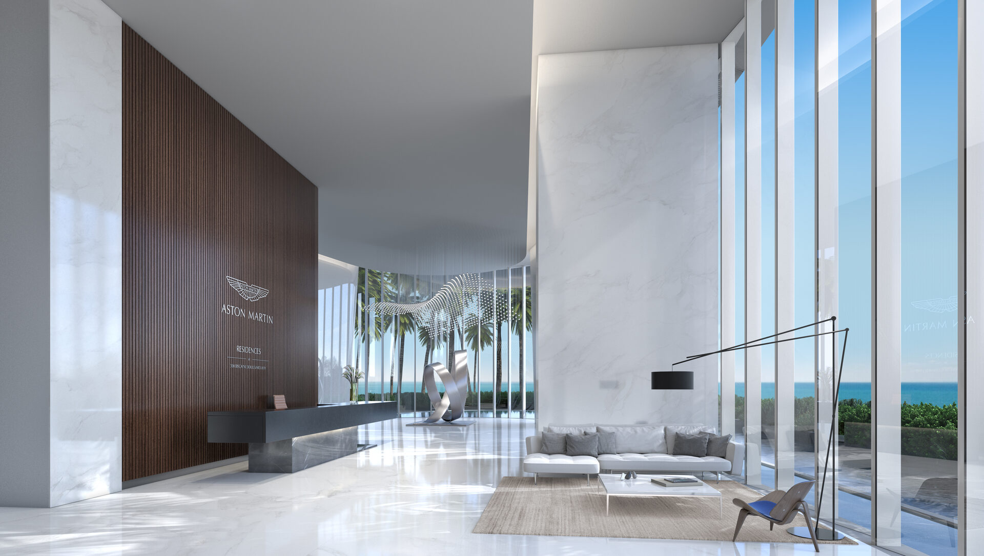 Aston Martin Residences lobby with branded reception